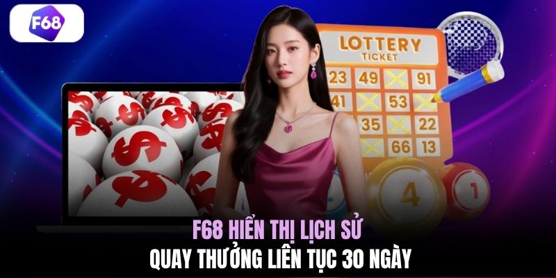 F68 hiển thị lịch sử quay thưởng liên tục 30 ngày
